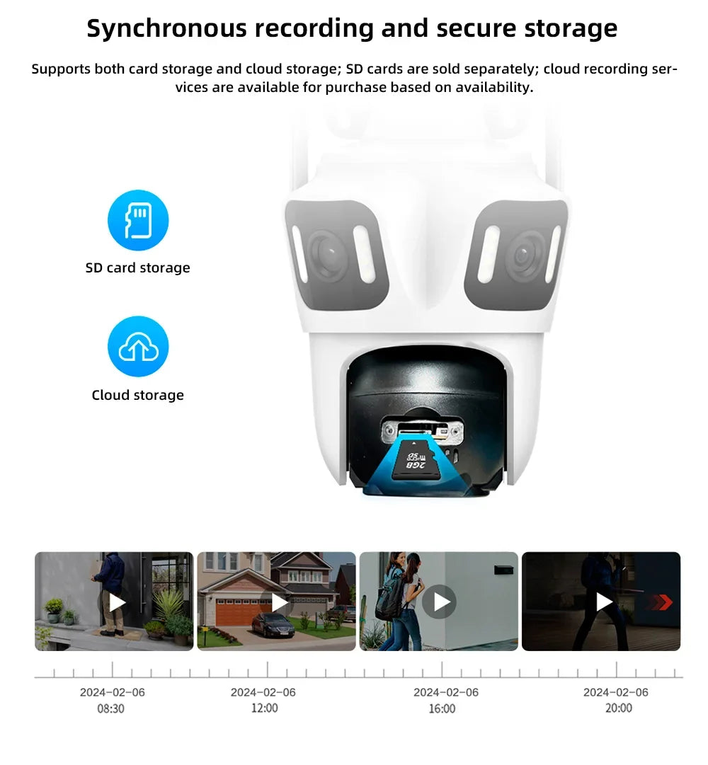 Caméra De Surveillance Extérieure PTZ Triple Objectif Wi-Fi